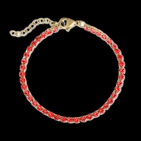 Red Ruby CZ 18K Gold Stainless Steel Tennis Bracelet July Birthstone Waterproof - Picture 7 of 7